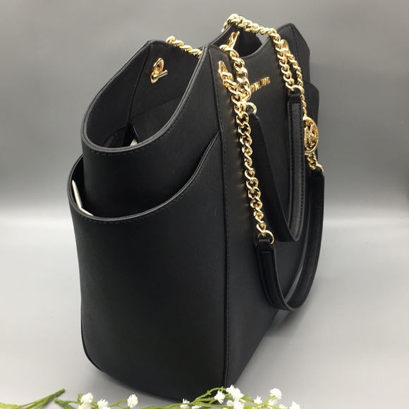 MICHAEL KORS LG CHAIN SHOULDER TOTE BLACK NWT - Picture 3 of 16